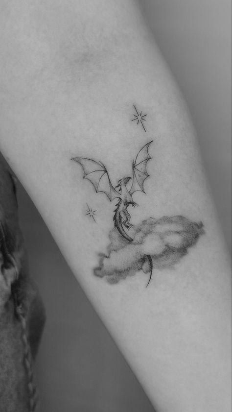 Tiny Dragon Tattoo, Baby Dragon Tattoos, Small Dragon Tattoos, Bookish Tattoos, Small Dragon, Flying Tattoo, Tiny Dragon, Dragon Tattoo For Women, Fantasy Tattoos