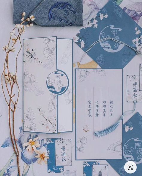 Chinese Invitation Wedding, Chinese Modern Wedding, Blue Chinese Wedding, Modern Japanese Wedding, Korean Wedding Invitation, Wedding Invitations Chinese, Japanese Wedding Invitation, Chinese Inspired Wedding, Japanese Wedding Theme