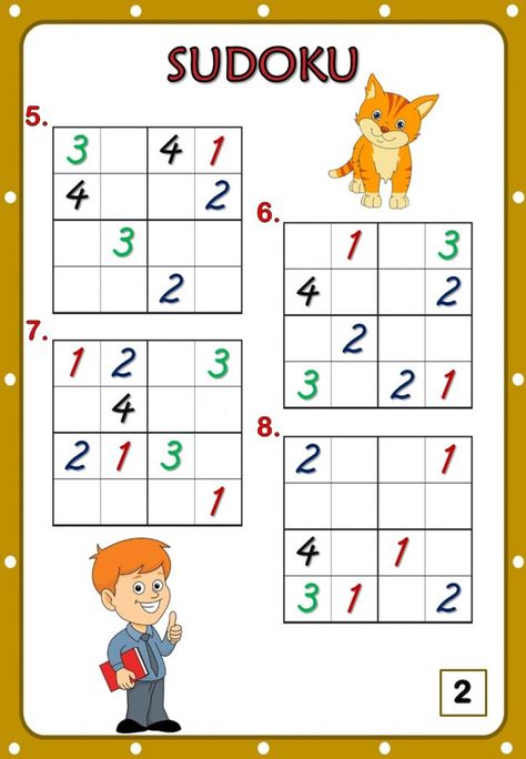 Sudoku online worksheet for Grade 1-2. You can do the exercises online or download the worksheet as pdf. Sudoku 4x4, Paper Games For Kids, Sudoku For Kids, Math Enrichment, Learning Abc, Sudoku Puzzles, The Worksheet, Preschool Education, 1st Grade Worksheets