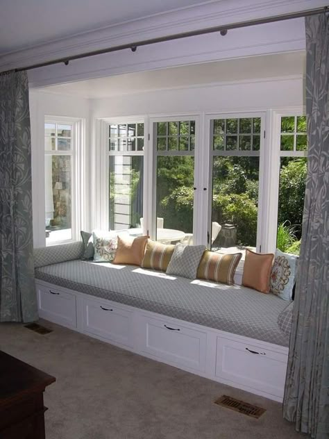 Window Seats In Bedroom, Window Sitting Ideas Master Bedrooms, Window Seats Living Room, Window Seat Design Living Rooms, Window Bench Seat Bedroom, Window Seats Bedroom, Window Seat Design Bedrooms, Window Seating In Bedroom, Window Sitting Ideas