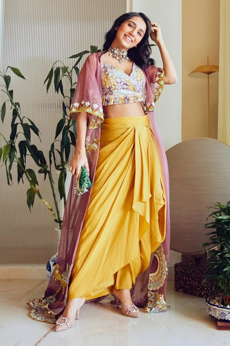 Shop for Leela by A Purple Linen-satin And Organza Embroidered Cape With Draped Dhoti Skirt Set for Women Online at Aza Fashions Indian Dress With Side Cape, Diwali Lehenga With Traditional Drape, Luxury Traditional Wear With Self Design For Party, Luxury Traditional Wear With Self Design For Festivals, Luxury Traditional Wear With Padded Blouse For Festivals, Luxury Traditional Wear With Cape Sleeves For Navratri, Luxury Multicolor Lehenga With Traditional Drape, Luxury Traditional Wear With Motifs For Festivals, Luxury Lehenga With Traditional Drape For Festivals