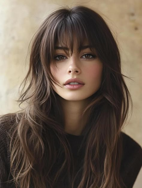 Long hair with bangs is the ultimate combination! Dive into 33 gorgeous haircuts that blend length and fringe for a show-stopping effect. Whether you prefer wispy bangs or a bold statement fringe, these styles offer versatility and flair. Find your perfect long hairstyle with bangs and make a lasting impression. Volume Bangs Hair, Hair With Long Fringe, Long Bangs Glasses, Long Hair Bangs Square Face, Haircut Style 2024, 2 Way Bangs, Fringe Haircut Women Long, Glam Hairstyles With Bangs, French Girl Fringe Long Hair