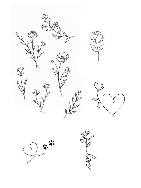 Best Mini Tattoos For Women, Mini Flower Drawing, Simple Floral Tattoo Design, Delicate Flowers Tattoo, Flower Matching Tattoos, Line Minimalist Tattoo, Fine Line Minimalist Tattoo, Simple Floral Tattoo, Mini Flower Tattoos