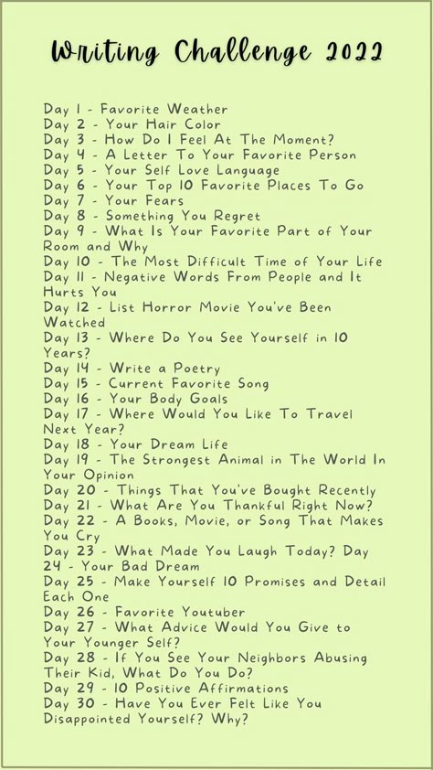 Writing Challenge 2022 Write Every Day Challenge, Weekly Writing Challenge, Tips For Starting A Journal, Topics To Write About Journals, Start Journaling Ideas, Everyday Writing Challenge, Writing Lists Ideas, Writing Month Challenge, 30 Writing Challenge