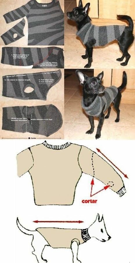 How To Make Small Dog Clothes, Crochet Doggie Sweater Small Dogs, Diy Dog Outfits Easy, Diy Pet Clothes Small Dogs, Dog Sewing Patterns Clothes, Sewing Pattern Dog Clothes, Diy Cat Sweater No Sew, Homemade Dog Clothes Diy, Diy Dog Outfits