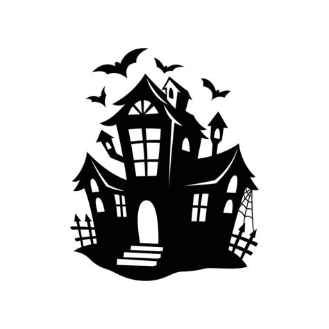 Haunted House Silhouette Templates, Haunted House Graphic, Spooky House Silhouette, Haunted House Outline, Haunted House Doodle, Spooky House Drawing, Haunted House Stencil, Halloween Addams Family, Easy Haunted House