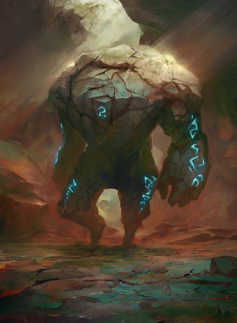 Stone Golem Concept Art, Stone Golem Fantasy Art, Golem Fantasy Art, Golem Art, Earth Elemental, Dnd Monster, Monster Artwork, Cool Monsters, Dnd Monsters