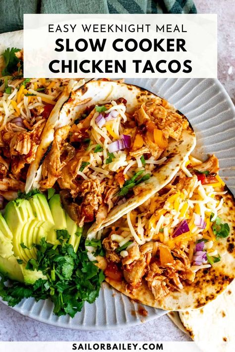 Slow Cooker Chicken Tacos Slow Cook Taco Chicken, Chicken Crockpot For Tacos, Slow Cook Mexican Chicken, Crock Pot Taco Chicken Slow Cooker, Slow Cooker Chicken Taco Recipes, Easy Slow Cooker Chicken Tacos, Pulled Taco Chicken Crock Pot, Street Chicken Tacos Crock Pot, Slow Cook Shredded Chicken