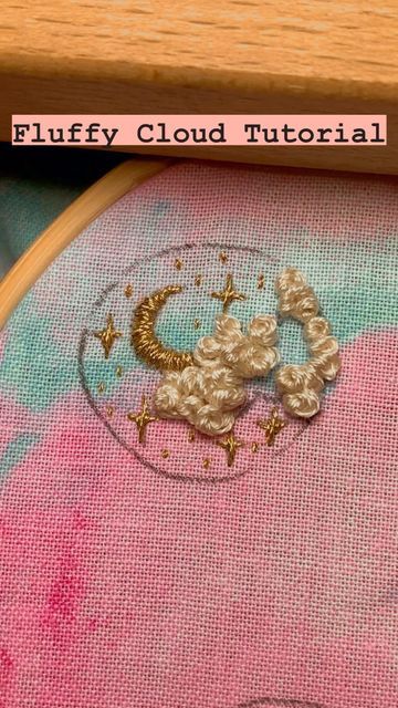 Erin Essiambre • Embroidery Artist + Author on Instagram: "Fluffy Cloud Tutorial☁️✨ I use a needle from the DMC Darner needle pack, size 1-5! This has been one of the top asked questions in my DM’s since I started creating these designs! Please leave any questions in the comments, and share this reel if you found it helpful! ☁️☁️☁️ #embroidery #embroiderytutorial #embroidered" Embroidery Clouds Ideas, Cloud Embroidery Tutorial, Embroidery Clouds Tutorial, How To Embroider Clouds, Embroidery Clouds, Night Sky Embroidery, Embroidered Clouds, Gm Screen, Cloud Embroidery