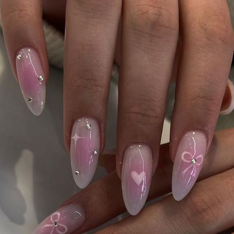 𝐆𝐈𝐀𝐍𝐆’𝐒 𝐍𝐀𝐈𝐋𝐒 on Instagram: "𝐓𝐨𝐨 𝐩𝐫𝐞𝐭𝐭𝐲 🎀💗✨

#acrylicnails #acrylic #pink #pinknail #nail #pinknail #bownail #nailinspiration #nailsalon #nailartaddict #nailinspire #nailofinstagram #nailsalon #nailoftheday #nailinspiration #pink #pinknail #auranails #pink #pinkpolish #diamonds #diamondnails #nailsalon #nailtechlife #nailtechnician" Gel X Nails Pink Almond, Pink Almond Nails With Stars, Pink And White Nails Aesthetic, Pink Glinda Nails, Nail Design Inspo Almond, Glinda Nail Ideas, Pink Short Gel Nail Designs, Nail Inspo With Diamonds, Valentines Nails Almond Shape Pink