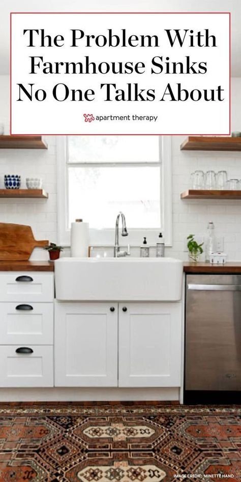 Clean Farmhouse Kitchen, Tiny Kitchen Ideas Farmhouse, Apron Sink Cabinet, Farmhouse Kitchen Storage Cabinets, Tiny Farmhouse Kitchen, Clean Farmhouse Style, Farmhouse Kitchen With White Cabinets, Farm Kitchen Ideas, Rustic Kitchen Sinks