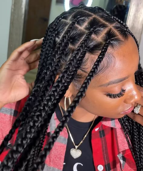 Thick Long Box Braids, Jumbo Medium Box Braids, Bigger Braids For Black Women, Lightweight Knotless Braids, Crowrows Braids, Large Knotless Box Braids Hairstyles, Medium To Large Knotless Box Braids, Short Medium Box Braids, Regular Box Braids Medium