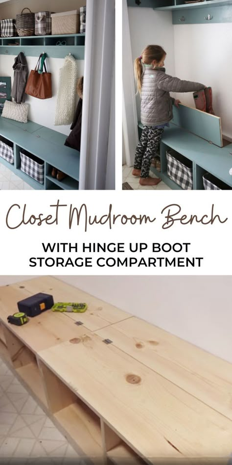 Closet Bench, Closet Mudroom, Diy Entryway Bench, Mudroom Closet, Front Closet, Mudroom Storage Bench, Entry Closet, Entryway Closet, Mudroom Bench Plans