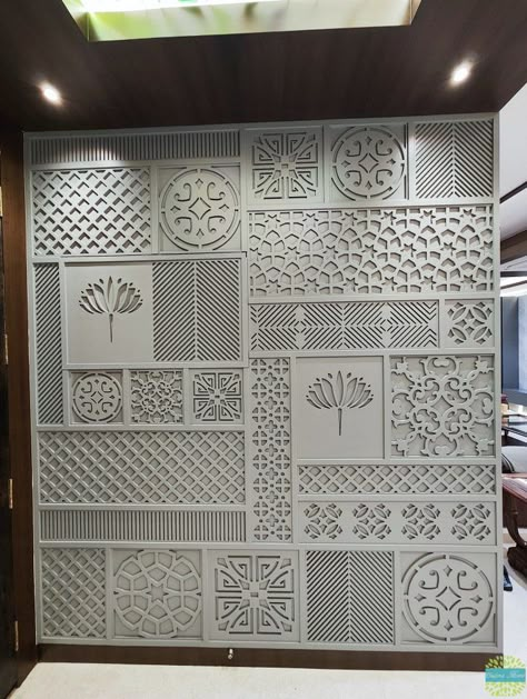 Wall Panel Design Modern Luxury, Jalli Wall, Mdf Wall Design, 3d Mdf Design, Cnc Wall Design, Clay Jali Design, Flooring Pattern Ideas, Indian Jali Pattern, Mdf Wall Panel Ideas