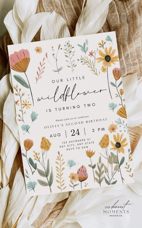 The perfect digital invitation template for your ‘boho wildflower’ themed birthday party! Effortlessly customize and share the joy online with this chic design. A perfect base for your decor to set the tone for a beautiful event! Perfect for hassle-free party planning. Make the day memorable and share the excitement with friends and family. Instant Download with the option of sending via text or printing. Visit 'Our Dearest Moments' to shop and buy now! Wildflower Second Birthday Party, 2nd Birthday Flower Theme, Wildflower Bday Party, Wild Flower Second Birthday, Wildflower 2nd Birthday Party Girl, Fall Wildflower Birthday Party Girl, Floral 2nd Birthday Party, Two Beautiful Birthday Theme, Wildflower Birthday Decorations