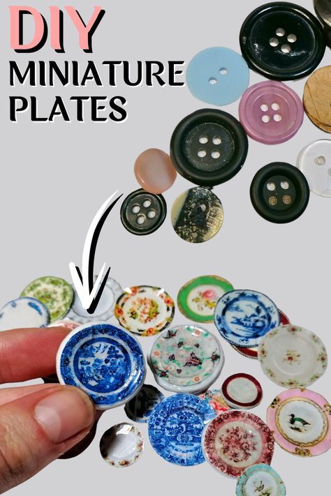 Looking to make cheap and effective miniature China plates with antique designs. Well buttons could be your solution. Get rummaging in that sewing box and watch this tutorial on how to craft your own realistic plates from just printable transfers and some spare buttons. I will guide you through the process step by step along with a few other techniques so you can make your very own gorgeous dollhouse plates in 1:12 scale in no time. Miniature Plates Diy, Diy Miniature Furniture How To Make, Miniature Furniture Diy Tutorials, Miniature Crafts Diy Dollhouse Furniture, Diy 1:12 Scale Miniatures, Miniature Tutorials 1:12, Miniature Crafts Diy How To Make, Mini Things Diy How To Make, How To Make Miniature Things