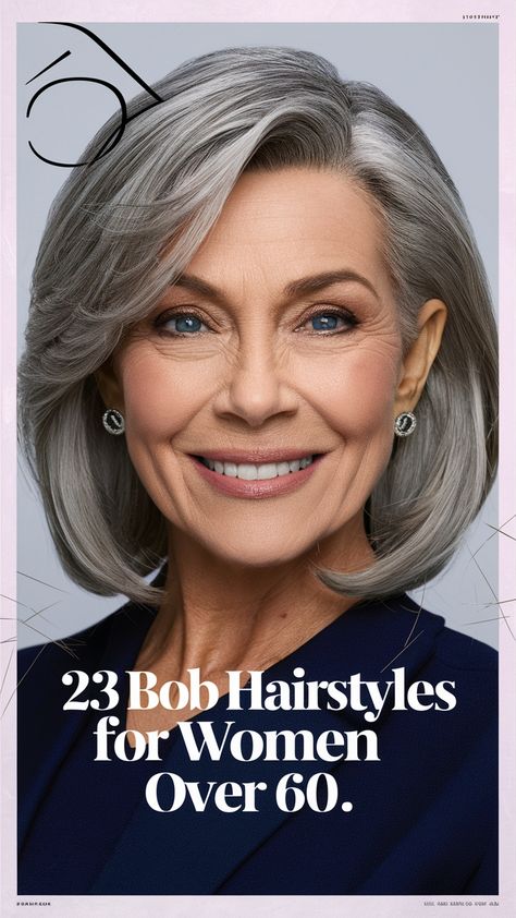 23 Stylish Bob Haircuts for Women Over 60: Find Your Perfect Look Off The Face Bob Hairstyles, Gray Hair Bobs With Bangs, Hairstyles For Hair That Grows Forward, Bob Grey Hair Over 50, Long Stacked Bob Haircut Shoulder Length, Over 60 Bob Hairstyles For Women, Older Woman Bob Haircut, Wedged Bob Haircut, Bob Haircuts For Women Over 60 With Fine Hair