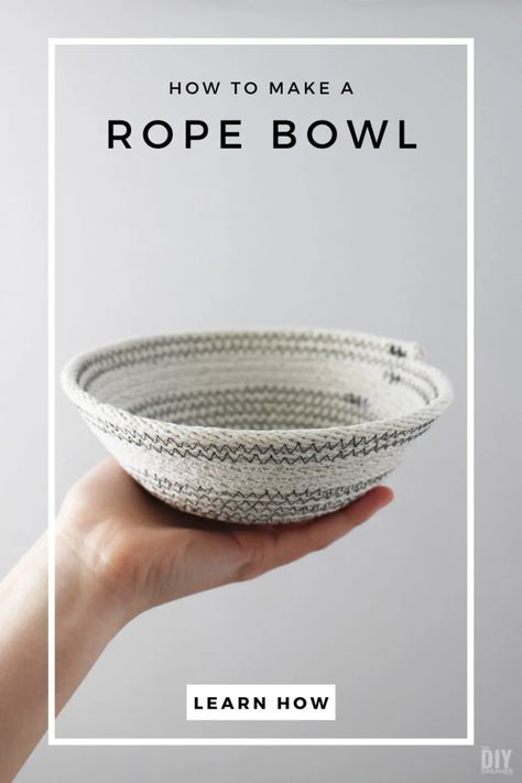 How to make a Rope Bowl - The DIY Dreamer Diy Beam, Diy Rope Bowl, Paint Terracotta Pots, Paint Terracotta, Rope Basket Tutorial, Coiled Fabric Bowl, Beam Fireplace, Sewing Tutorials For Beginners, Fabric Basket Tutorial