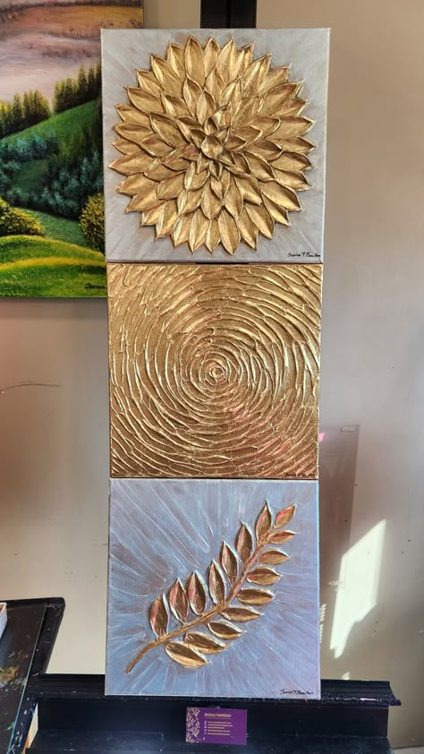 Bottel Craft, Livingroom Wall Art, Sun Abstract, Painting Gold Leaf, Free Wall Art, Diy Abstract Canvas Art, Abstract Art Diy, Diy Wall Art Decor, Painting Gold