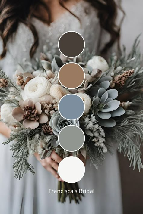 Wedding Theme Ideas Winter, Wedding Winter Color Schemes, Colors For Winter Wedding, Winter Mountain Wedding Colors, Winter Wedding Inspo Color Palettes, Winter Wedding Arch Flowers, Aesthetic Wedding Color Palettes, Different Wedding Color Schemes, Wedding Palette 2024