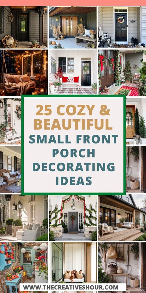 Welcome spring with open arms and a beautifully decorated small front porch. Our guide to small front porches decorating ideas on a budget combines modern aesthetics with seasonal flair. Learn how to utilize cheap finds and DIY projects for an entrance that embodies the freshness of springtime. From cozy textiles to boho accents, we'll show you how to create an inviting and contemporary entryway without overspending. Perfect for those who love a mix of modern and rustic vibes. Condo Porch Decorating, Front Door Area Ideas, Staging Front Porch To Sell, Front Porch Ideas On A Budget, Cheap Porch Ideas, Front Deck Decor, Porch Decorating On A Budget, Small Front Porch Ideas Entrance, Small Front Porch Decorating Ideas