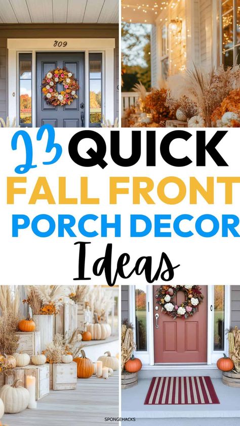 23 Sensational Front Porch Fall Decor Small Front Porch Fall Decor, Small Porch Decor, Porch Fall Decorating Ideas, Small Front Porch Decor, Neutral Fall Decor Ideas, Simple Front Porch, Porch Fall Decor, Small Porch Decorating, Fall Front Porch Decor Ideas