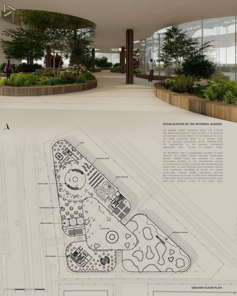 WISDOM HAVEN | Cultural Architecture Project Library Design Layout, Open Library Design, Parkour Architecture, Library Design Architecture Plan Layout, Library Design Architecture, Greenery Architecture, Sanctuary Architecture, Portfolio Architecture Design, Regenerative Architecture