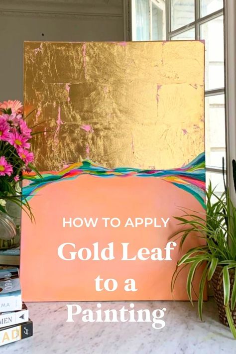 Canvas Gold Painting, Using Gold Leaf, Leaf Art Diy, Faux Gold Leaf, Wall Art Gold Leaf, Diy Paintings, Gold Art Painting, Gold Acrylic Paint, Gold Foil Art