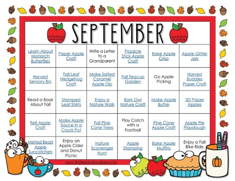 Free Printable September Activity Calendar - Perfect for September craft and activity ideas! #september #kidsactivities #freeprintable September Science Experiments Preschool, Fun September Crafts For Kids, September Learning Themes, September Theme Preschool, September Homeschool Crafts, Crafts For September For Seniors, Fun September Activities For Kids, September Daycare Activities, September Activity Calendar For Seniors