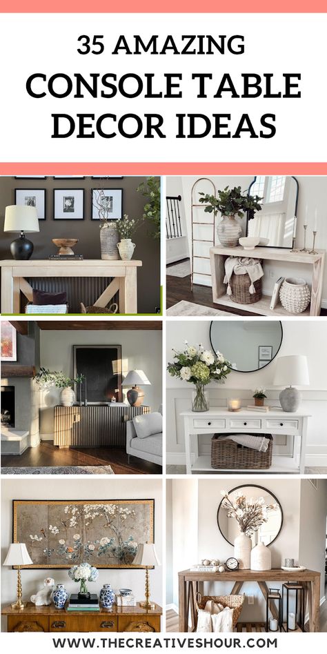 35 Amazing Console Table Decor Ideas You Should Definetly Try Entryway Console Decor Ideas, Narrow Console Table Styling, Entryway Sideboard Decor, Console Table Decorating Dining Room, Farmhouse Entryway Table Decor Ideas, How To Style An Entry Table, Kitchen Console Table Decor, White Entry Table Decor, Sofa Table Decor Living Room