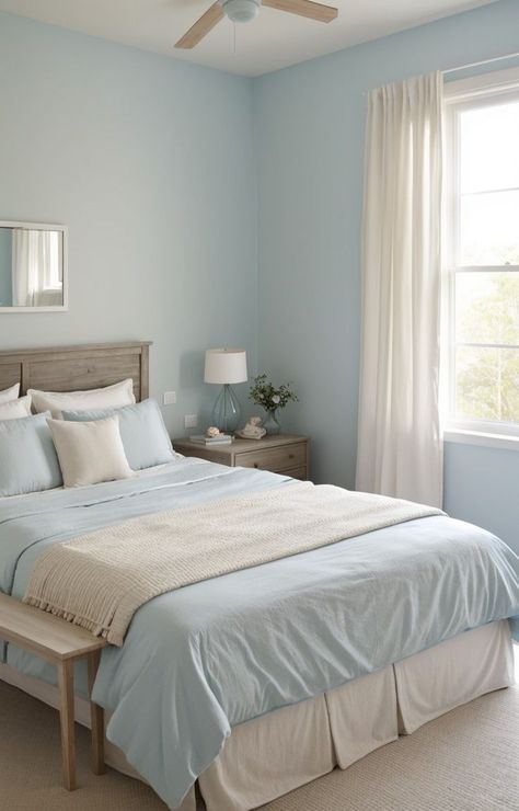 Pale Blue Bedrooms, Baby Blue Bedrooms, Light Blue Rooms, Light Blue Bedroom, Blue Bedroom Walls, Blue Bedroom Design, Blue Wall Colors, Pastel Bedroom, Bedroom Color Combination