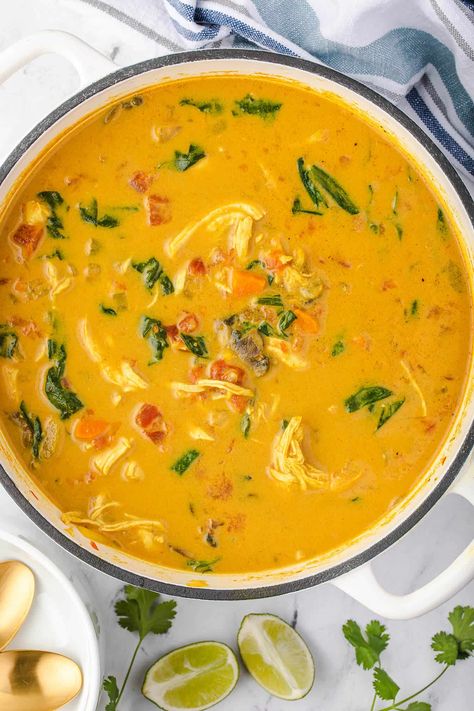 Turmeric Chicken Soup Recipes, Spicy Chicken Soup For Colds, Spicy Coconut Chicken Soup, Coconut Cream Tomato Soup, Chicken Thigh Recipes Soups, Chicken Curry Soup Crockpot, Carrot Chicken Soup, Curry Chicken And Rice Soup, Chicken Soup For Sore Throat