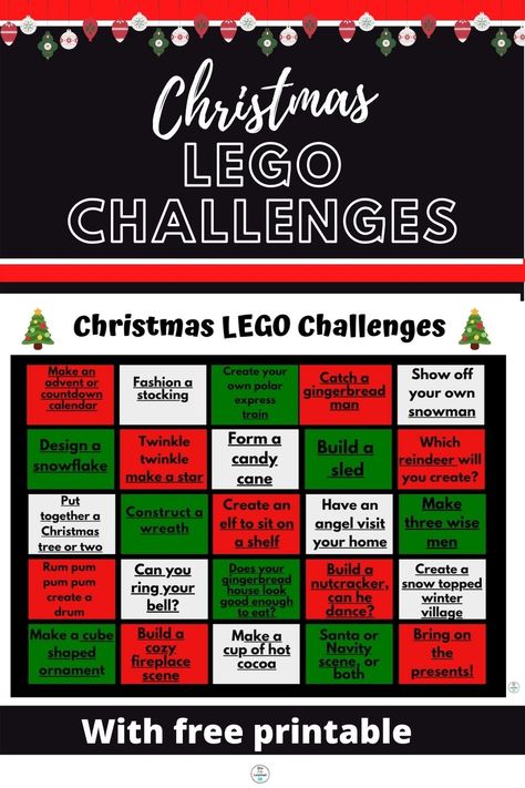 Christmas Lego Stem Activities, Lego Christmas Challenges For Kids, Christmas Lego Challenge, Lego Challenges For Kids, Lego Safe, Lego Stem Challenge, Lego Cards, Christmas Lego, Lego Printables