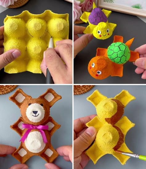 Easy and Creative Animal Craft Toys for Kids | animal, toy, carton, craft | DIY Recycled Egg Tray Carton Kids Crafts :) | By Kids Art & Craft Recycled Art Animals, Diy From Egg Carton, Egg Carton Animal Heads, Diy Egg Tray Crafts, Diy With Egg Trays, Recycled Animal Crafts, Recycle Toys Diy Projects, Recycled Toys Diy, Egg Trays Craft Ideas