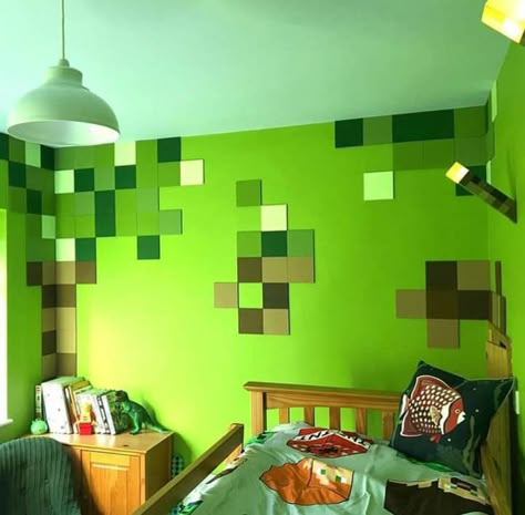 Minecraft Bedroom Wall Mural, Minecraft Mural, Boys Minecraft Bedroom, Minecraft Bedroom Ideas, Minecraft Room Decor, Minecraft Bedroom Decor, Gamer Bedroom, Boys Bedroom Makeover, Minecraft Bedroom