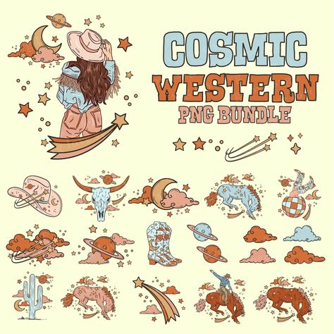 Pony Gold, Space Western, Cosmic Cowgirl, Coloring Posters, Retro Sublimation, Space Cowgirl, Retro Space, Western Wall Art, Cowboy Art