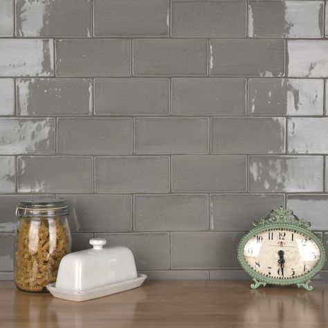 Ranch Makeover, Affinity Tile, Grey Subway Tiles, Grey Backsplash, White Subway Tiles, Ceramic Subway Tile, Tile Trends, Merola Tile, Grey Tiles