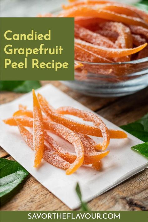 Transform bitter grapefruit peels into a sweet snack with this easy candied grapefruit peel recipe. This candied peel is great on its own as a healthy snack or used in baking. Reduce food waste by preserving the peels as a candy! Candied Lime Peel, Lemon Peel Recipes, Candied Orange Peel Recipe, Orange Peel Recipe, Candied Orange Peels, Benefits Of Lemon Juice, Hot Water And Lemon, Benefits Of Hot Lemon Water, Health Benefits Of Lemon