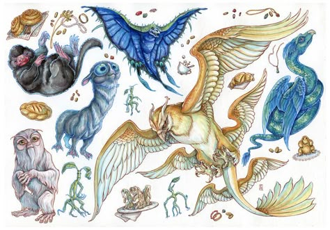 Magical Creatures Harry Potter, Fantastic Beasts Creatures, Harry Potter Creatures, Harry Potter Sticker, Diy Harry Potter Crafts, Fantastic Beasts Fanart, Harry Potter Painting, Harry Potter Stickers, Anniversaire Harry Potter