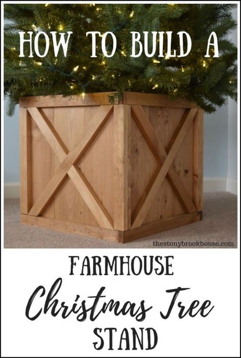 Box For Around Christmas Tree, Diy Wood Box For Christmas Tree, Farmhouse Tree Skirt, Box Christmas Tree Stand, Wood Box For Christmas Tree, How To Make A Christmas Tree Box Stand, Christmas Tree Collar Plans, Box Tree Skirt, Wooden Box For Christmas Tree