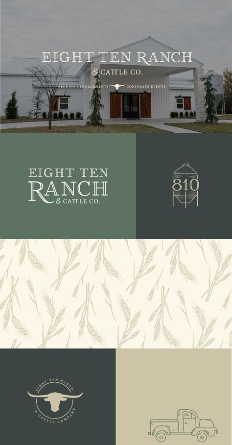 Eight Ten Ranch Branding - Hayley Bigham Designs - Tulsa Branding Studio  - Farmhouse Branding - Wedding and Event Venue Ranch Brands Design, Modern Farm Branding, Farmhouse Logo Design, Farmhouse Graphic Design, Ranch Branding Design, Modern Farmhouse Branding, Ranch Logo Design Ideas, Farm Branding Design, Wedding Venue Branding