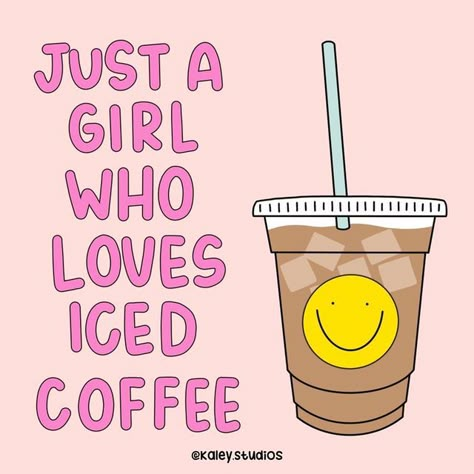 KALEY STUDIOS on Instagram: "an iced coffee a day keeps the bad vibes away 🤪 #stickers #stickershop #digitalart #digitalartist #smallbusiness #supportsmallbusiness #shopsmall #smallbusinessowner #smallbiz #smallbizowner #icedcoffee #iceedcoffeeaddict" Iced Coffee Design, Iced Coffee Graphic, Iced Coffee Wallpaper, Iced Coffee Illustration, Iced Coffee Aesthetic, Pink Bg, Coffee Doodle, Life Vibes, Coffee Shop Aesthetic