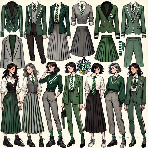 Victorian Hogwarts Uniform, Quidditch Uniform Fanart, 1940s Hogwarts Uniform, Battle Of Hogwarts Outfit, Hogwarts Uniform Design, Harry Potter Oc Outfits, Elphaba Aesthetic Outfit, Harry Potter Theme Outfits, Hogwarts Uniform Redesign