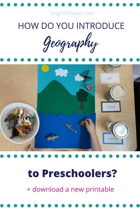 Geography Activities For Preschool, Earth Montessori Activities, Montessori Land Air Water Activities, Pre K Geography Activities, Land Air And Water Montessori, Land Air Water Montessori, Land Water Air Montessori, Montessori Geography Activities, Land Air Water Free Printables