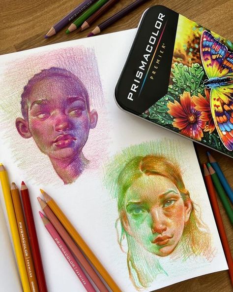 Acrylic And Colored Pencil, Chris Hong Art Pencil, Watercolor With Colored Pencils, Chris Hong Art Portrait, Colored Pencil Watercolor, Colored Pencil People, Watercolor Colored Pencil Art, How To Use Pencil Color, How To Use Color Pencils