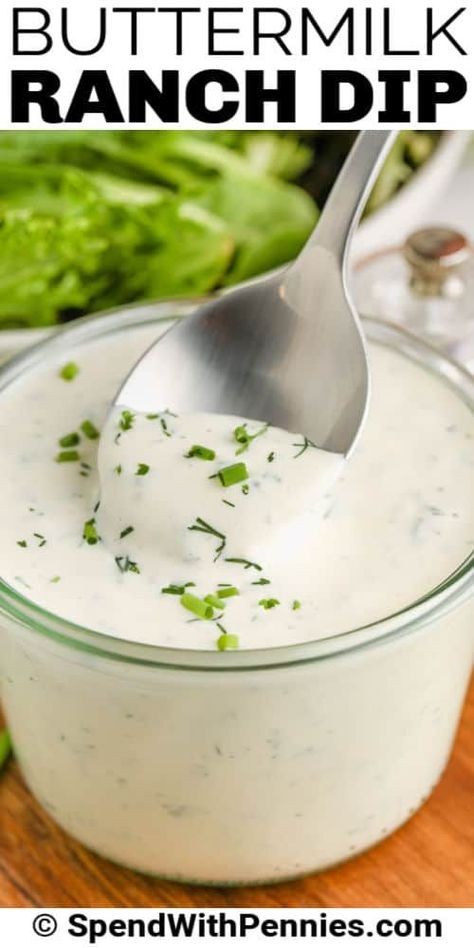 This easy buttermilk ranch dressing is so simple to make. Mix together just 3 base ingredients and a handful of fresh herbs and seasonings, it's the best ranch dip for veggies or dressing on salads. #spendwithpennies #butterranchdressing #recipe #ranchdip #dressingrecipe #healthy #dip #buttermilkranchdip #homemade #easy Homemade Ranch Dressing Mix Recipe, Ranch Dressing Mix Recipe, Creamy Avocado Ranch Dressing, Homemade Ranch Dressing Mix, Buttermilk Recipe, Dairy Free Ranch Dressing, Ranch Dressing Recipe Homemade, Avocado Ranch Dressing, Buttermilk Ranch Dressing