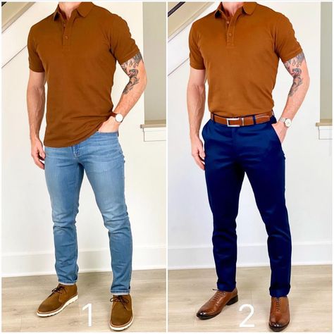 Chris Mehan en Instagram: “Jeans or Chinos❓ Which is more your weekend style❓🤔 1️⃣ or 2️⃣❓🤙🏼 Sweatshirt and chinos: @grayers Jeans: @dstld Sneakers: @greatsbrand” Brown Belt Outfit, Chris Mehan, Interchangeable Wardrobe, Mens Party Wear, Mens Business Casual Outfits, Man Dressing Style, Mens Casual Outfits Summer, African Men Fashion, Men Fashion Casual Outfits