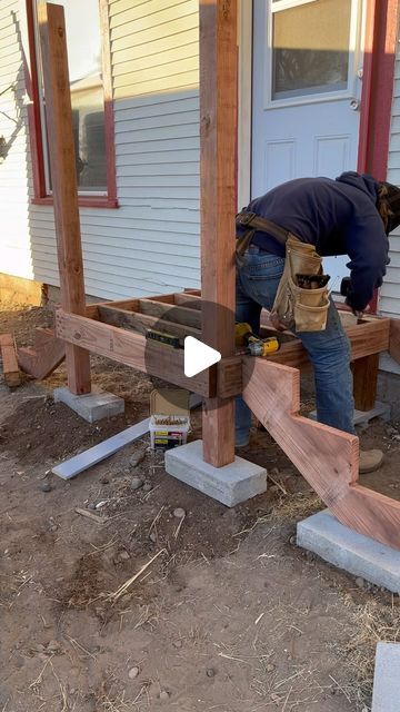 Building A Porch On A Budget, How To Build A Small Porch, Easy Front Porch Build, Porch Building Ideas, Diy Back Porch Ideas, Building A Front Porch, Mobile Home Decks And Porches, Build Front Porch, Diy Wood Porch