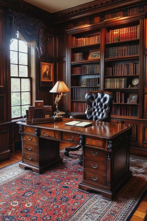 Old Money Homes, Old Money Living Room, Antique Study, Study Designs, Victorian Study, Desk And Shelves, Antique Room, Indian Houses, World Tapestry