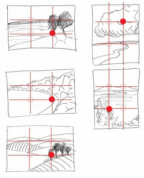 composition, rule of thirds, landscape painting, clair bremner, art tutorial: Clair Bremner, Composition Drawing, Composition Ideas, Art Composition, Art Theory, Art Basics, Art Worksheets, Principles Of Art, Perspective Art